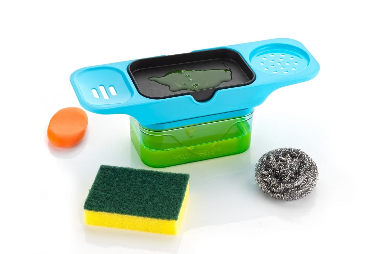 Dimazofly 3 in 1 Liquid Soap Dispenser for Sponge Holder | Dishwasher Liquid Soap Dispenser for Kitchen Sink | Soap Pump Dispenser for Drain Tray