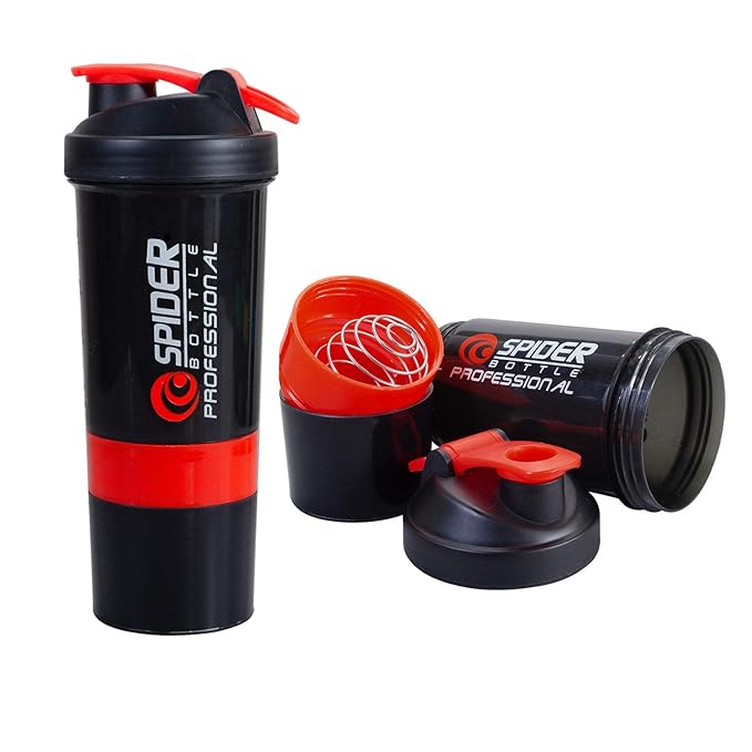 Dimazofly Spider Gym Shaker Bottle, Shakers for Protein Shake 500 Ml with 2 Storage Compartment Gym protein shaker for workout (Pack Of 1)