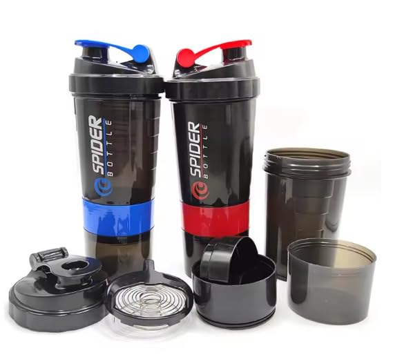 Dimazofly Spider Gym Shaker Bottle, Shakers for Protein Shake 500 Ml with 2 Storage Compartment Gym protein shaker for workout (Pack Of 1)