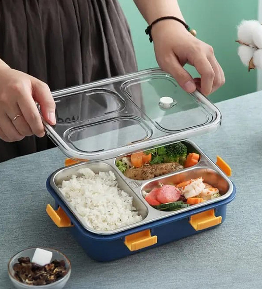 3 Compartment Stainless Steel Lunch Box |For Kids |With Leek Proof
