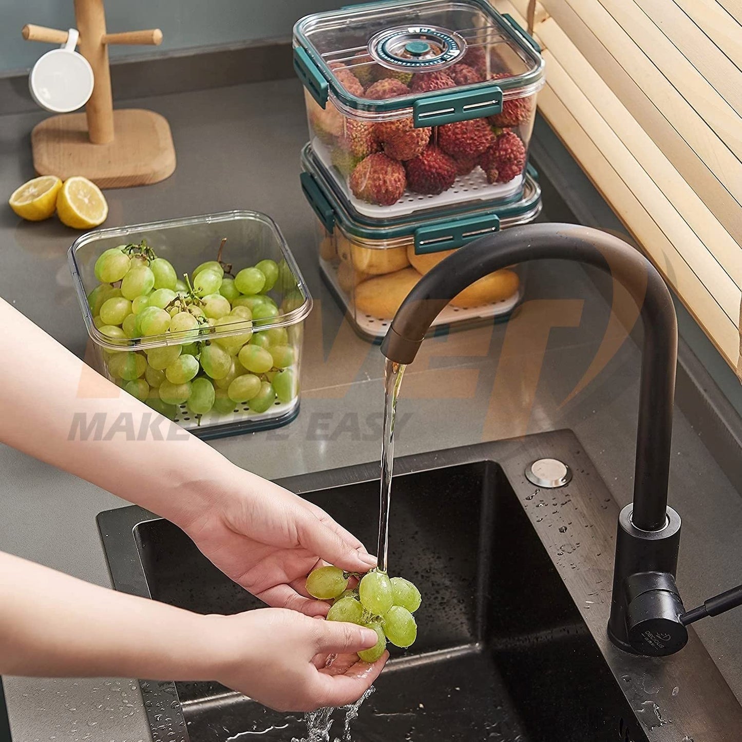 Dimazofly Air Tight Container For Kitchen Storage Container | BPA- Free, Multipurpose Fridge Storage Airtight Containers Set With Time Keeping Feature (2100ml)