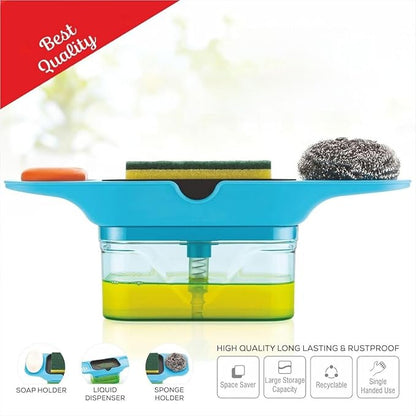 Dimazofly 3 in 1 Liquid Soap Dispenser for Sponge Holder | Dishwasher Liquid Soap Dispenser for Kitchen Sink | Soap Pump Dispenser for Drain Tray