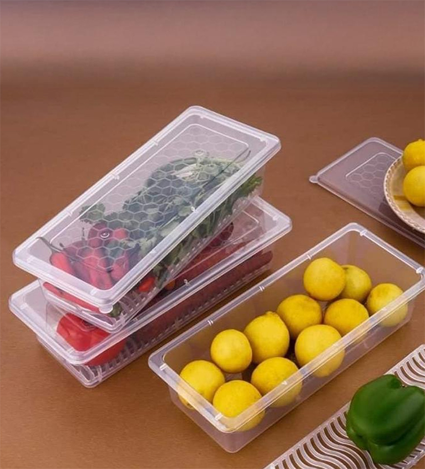 Dimazo Fridge_Storage_Boxesn [Set Of 6 pcs] | Fridge Organizer with Removable Drain Plate Fridge Storage Containers Keeps Fruits, Vegetables Fresh Longer