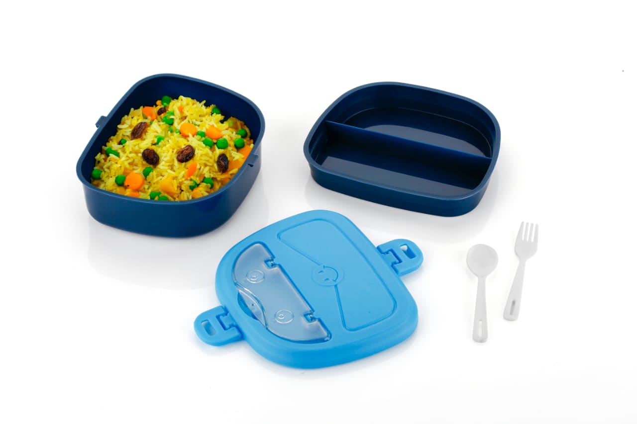 Dimazofly Kids Foodie Lunch Box Set with Partition – BPA Free Plastic Tiffin Box with Spoon & Fork