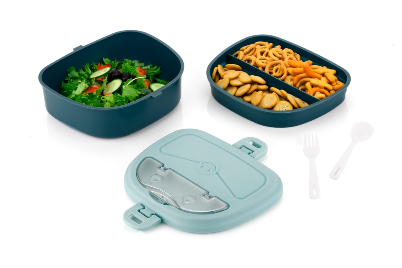 Dimazofly Kids Foodie Lunch Box Set with Partition – BPA Free Plastic Tiffin Box with Spoon & Fork