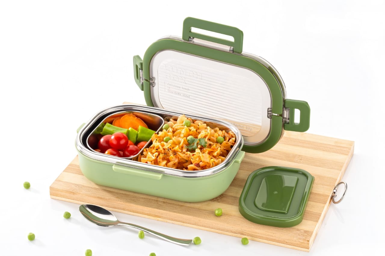 Dimazofly Stainless Steel Airtight Leak-Proof Lunch Box, Insulated Airtight 2 Compartments Lunch Box with lid
