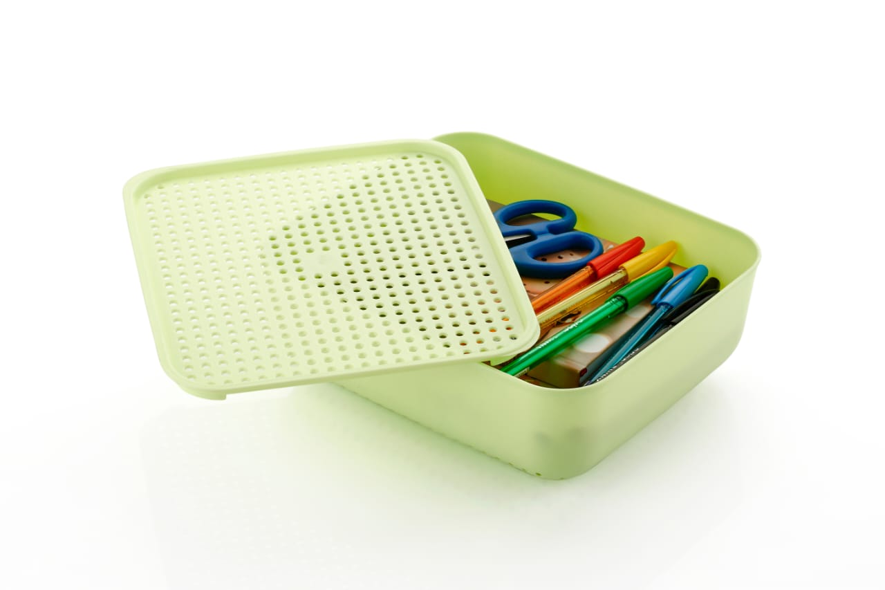 Dimazofly Multi Storage Basket With Lid | BPA Free Plastic Containers for Storage Set for Air Tight Container Set of 4