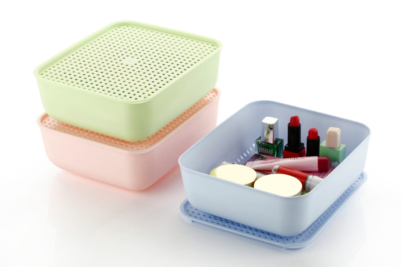 Dimazofly Multi Storage Basket With Lid | BPA Free Plastic Containers for Storage Set for Air Tight Container Set of 4