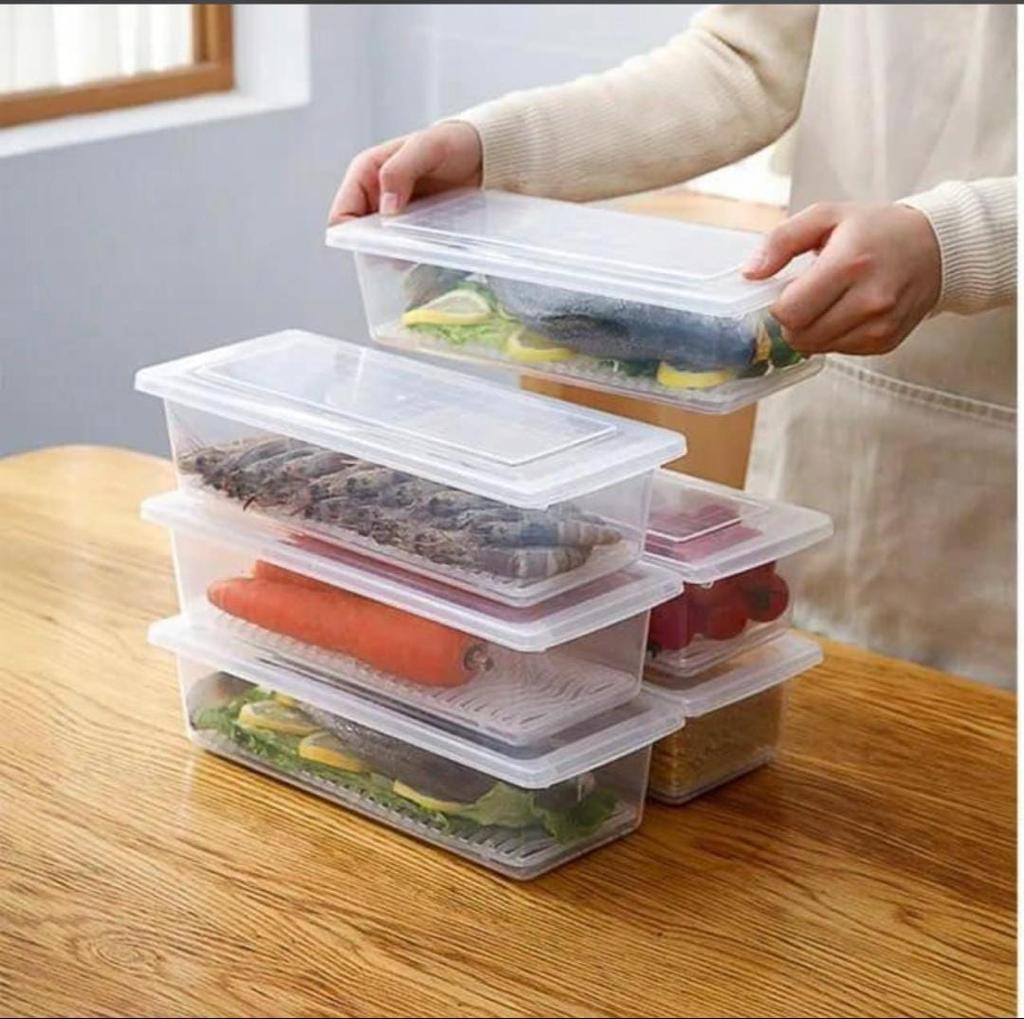 Dimazo Fridge_Storage_Boxesn [Set Of 6 pcs] | Fridge Organizer with Removable Drain Plate Fridge Storage Containers Keeps Fruits, Vegetables Fresh Longer