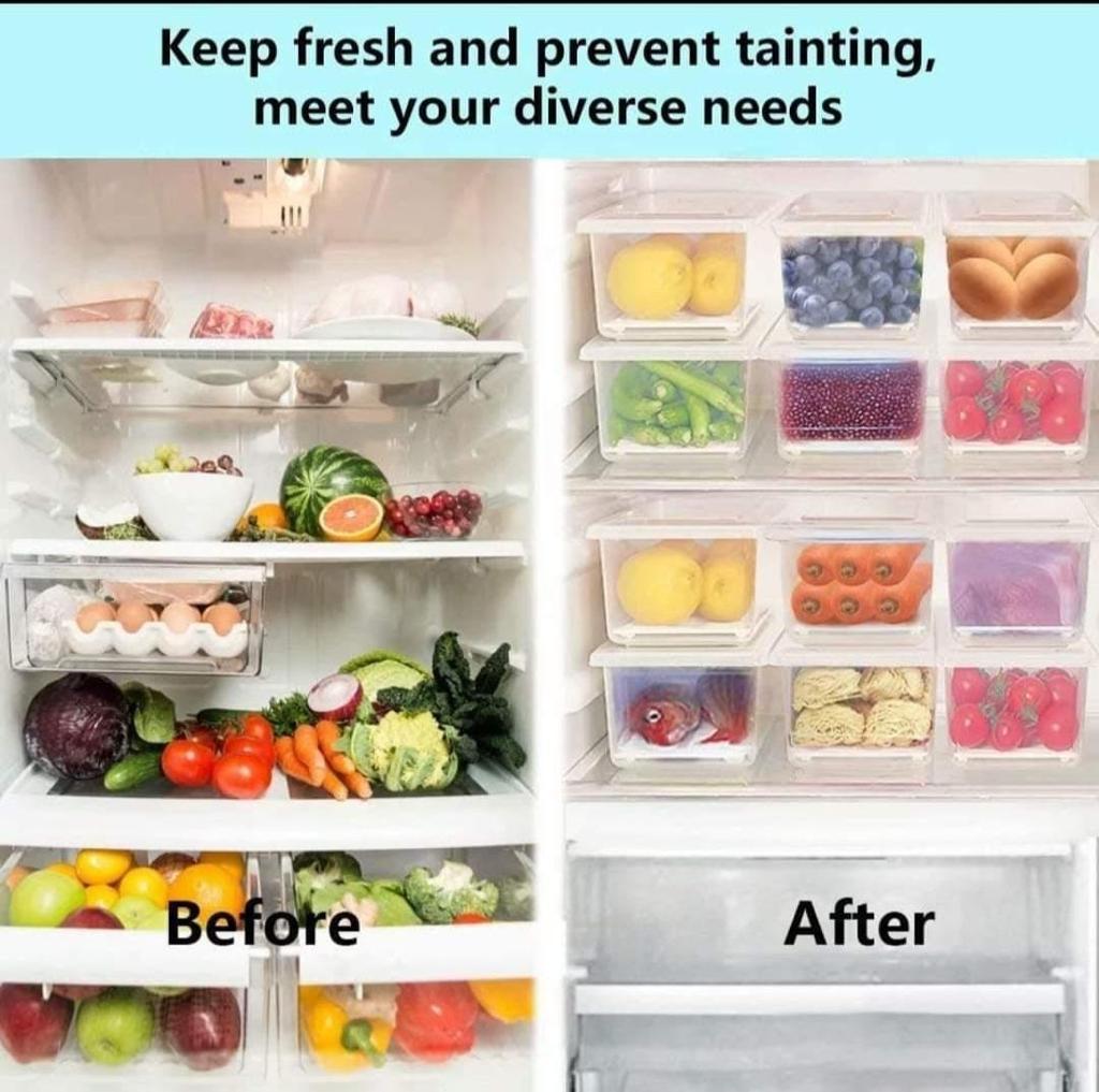 Dimazo Fridge_Storage_Boxesn [Set Of 6 pcs] | Fridge Organizer with Removable Drain Plate Fridge Storage Containers Keeps Fruits, Vegetables Fresh Longer