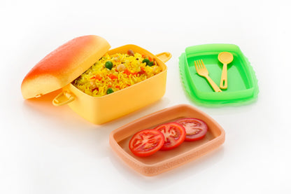 Dimazo Hot Dog Lunch Box 3 Containers Box with Spoon, Lunch Box for Office and School use
