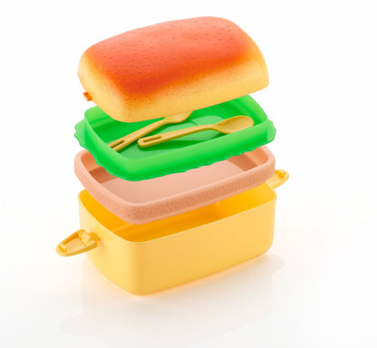 Dimazo Hot Dog Lunch Box 3 Containers Box with Spoon, Lunch Box for Office and School use