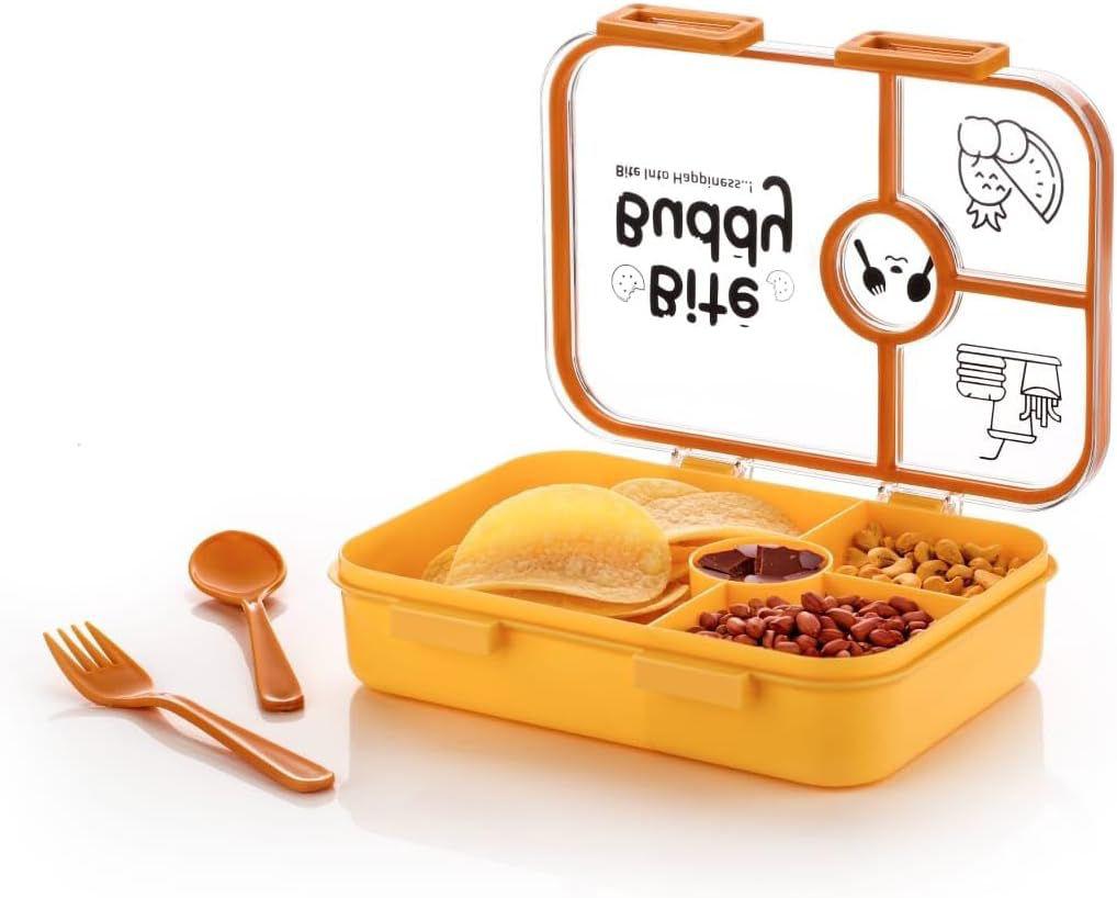 Dimazofly Bite Buddy 4-Compartment Lunch Box with Spoons, BPA-Free Food Grade Material, Insulated Container