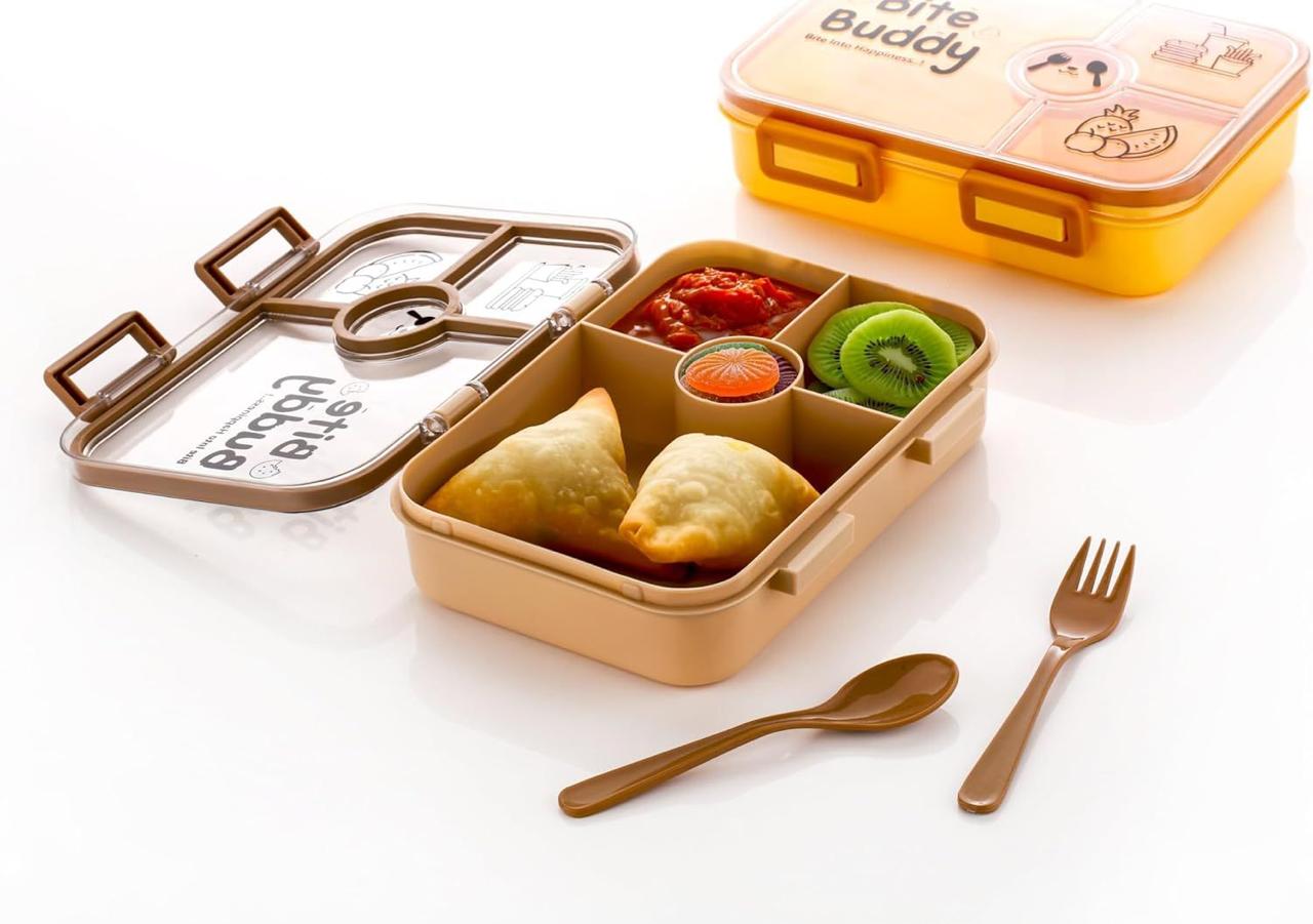 Dimazofly Bite Buddy 4-Compartment Lunch Box with Spoons, BPA-Free Food Grade Material, Insulated Container