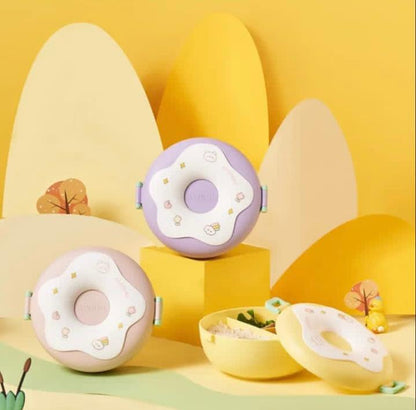 Donut-Shaped Double-Insulated 3-Compartment Lunch Box with Spoon and Fork - 750ml