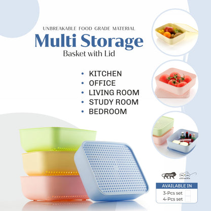 Dimazofly Multi Storage Basket With Lid | BPA Free Plastic Containers for Storage Set for Air Tight Container Set of 4