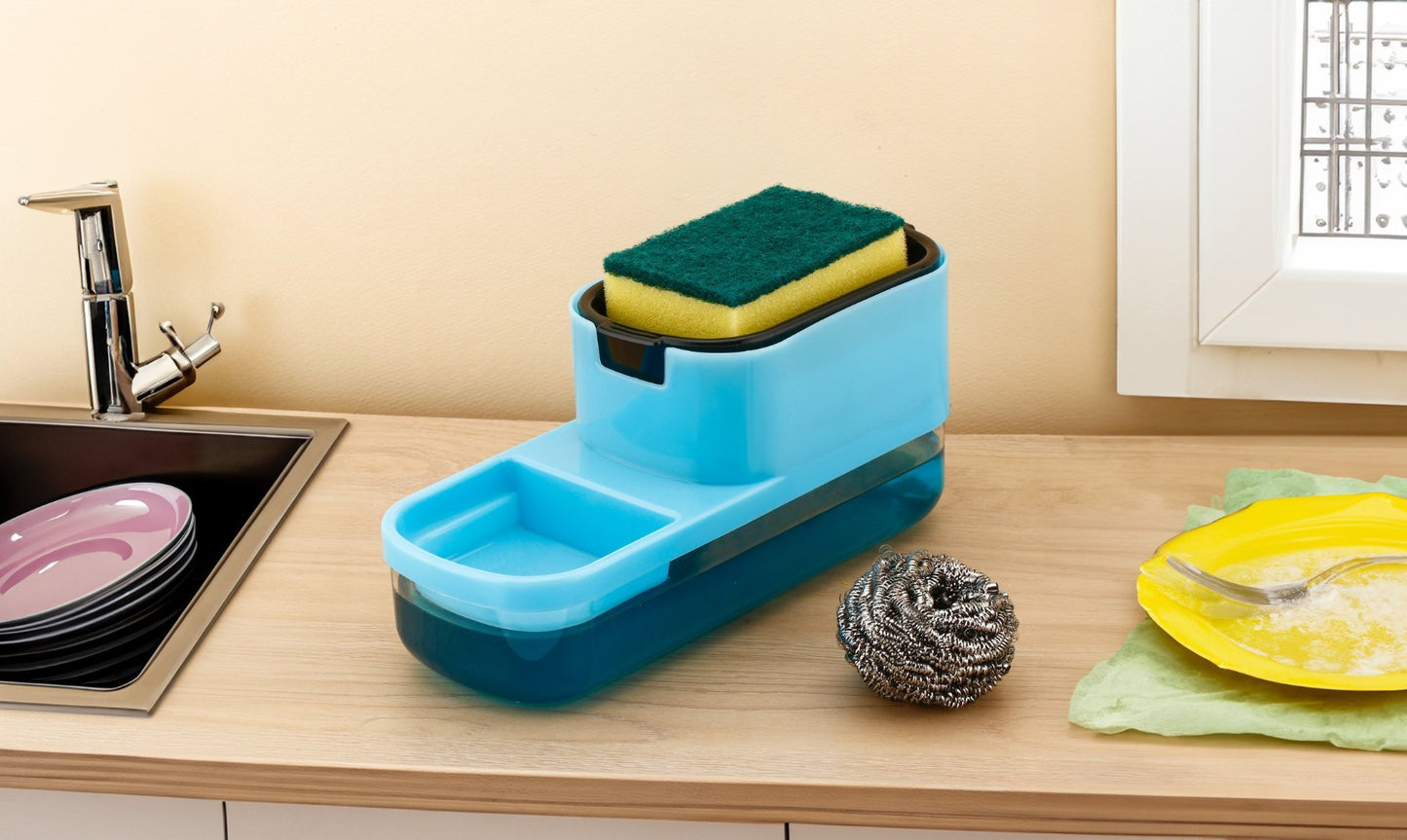 Dimazofly 2 in 1 Liquid Soap Dispenser With Scrubber | Dishwasher Liquid Holder/Sponge Holder/Bathroom Soap Dispenser, Liquid Dispenser Through Pump
