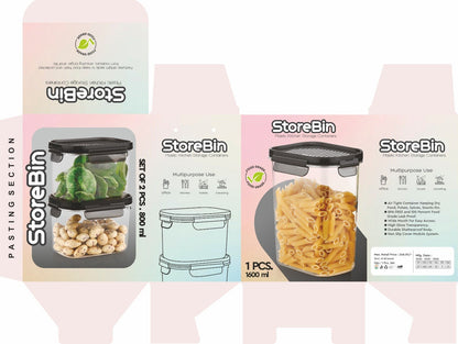 Dimazofly Square Plastic Airtight Food Storage Containers With Leakproof Lid Set of 2 (800ml, 1600ml)